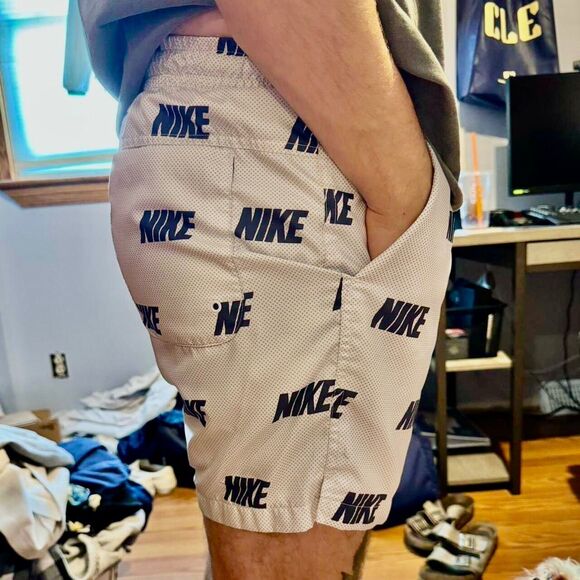 Nike Vintage Rare Sportswear Club Woven Track Shorts Nylon Logo Print White M - Picture 2 of 10